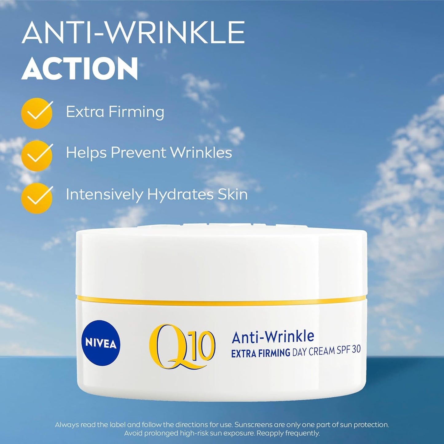 NIVEA Q10 Anti-Wrinkle Firming Day Cream SPF 30 50ml | With Q10 & Creatine | Anti-Ageing Moisturiser | With UVA/UVB Protection | Reduces & Prevents Wrinkles | 24-Hour Hydration