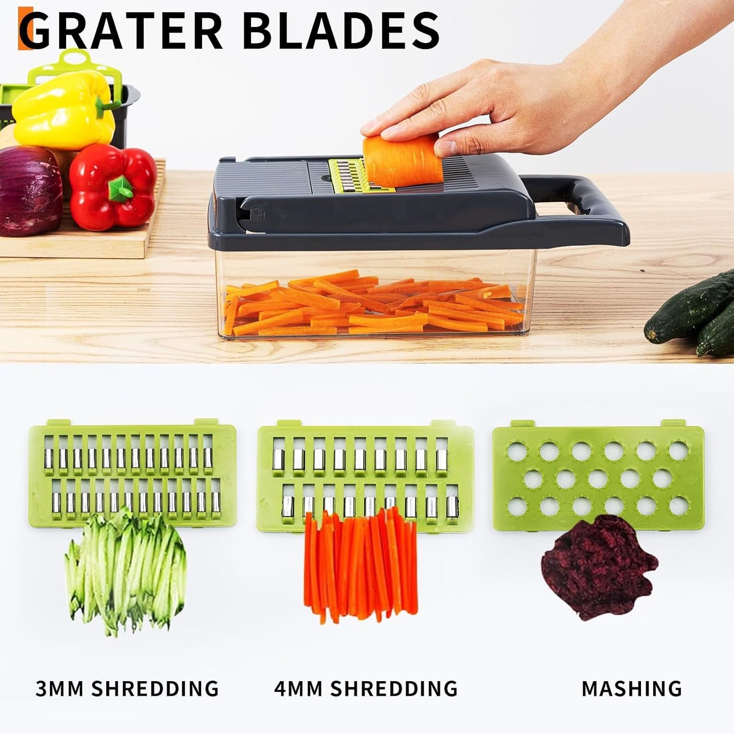 Affox 16 Pcs Vegetable Chopper : Versatile Chopping Tool with Interchangeable Blades and Accessories for Effortless Food Preparation