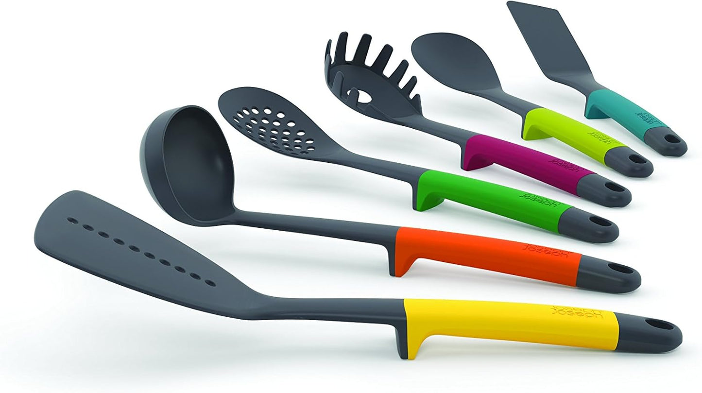 Joseph Joseph Elevate - Kitchen tools & gadgets Carousel 6-Piece Utensil Set with rotating stand, Ergonomic silicone handles, non stick head- Green