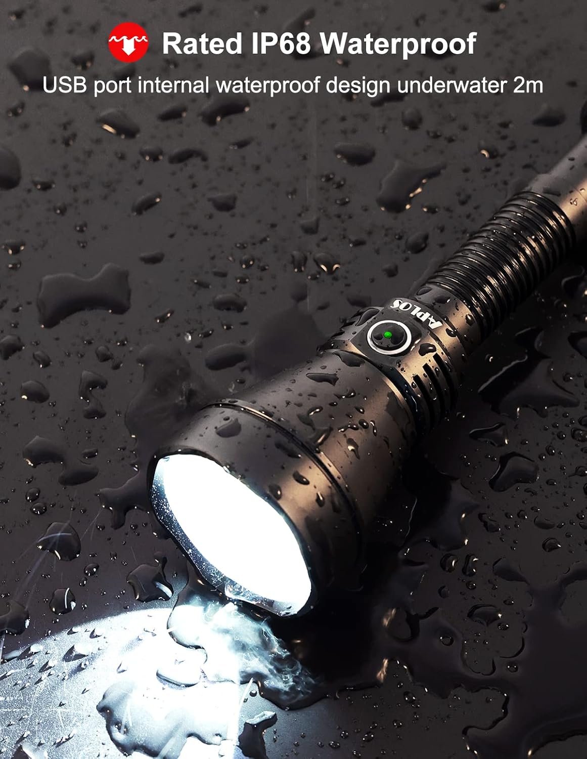 APLOS T05 Tactical LED Flashlight - Long Throw 1022 m (1117 Yard) 261250 cd Intensity, Rechargeable Flashlights for Hunting & Camping