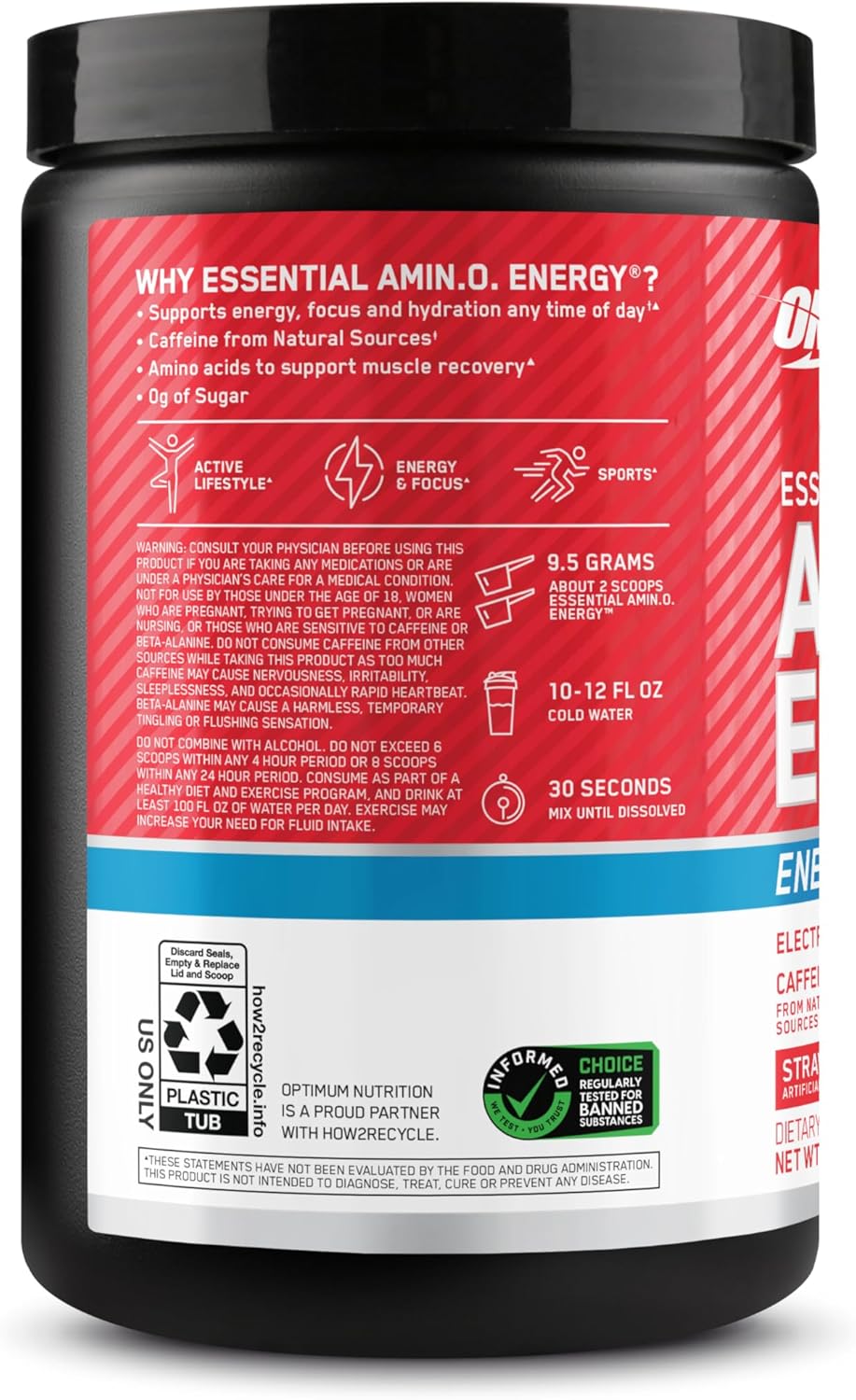 OPTIMUM NUTRITION Amino Energy + Electrolytes Powder 285 g, 30 Servings, Juicy Strawberry