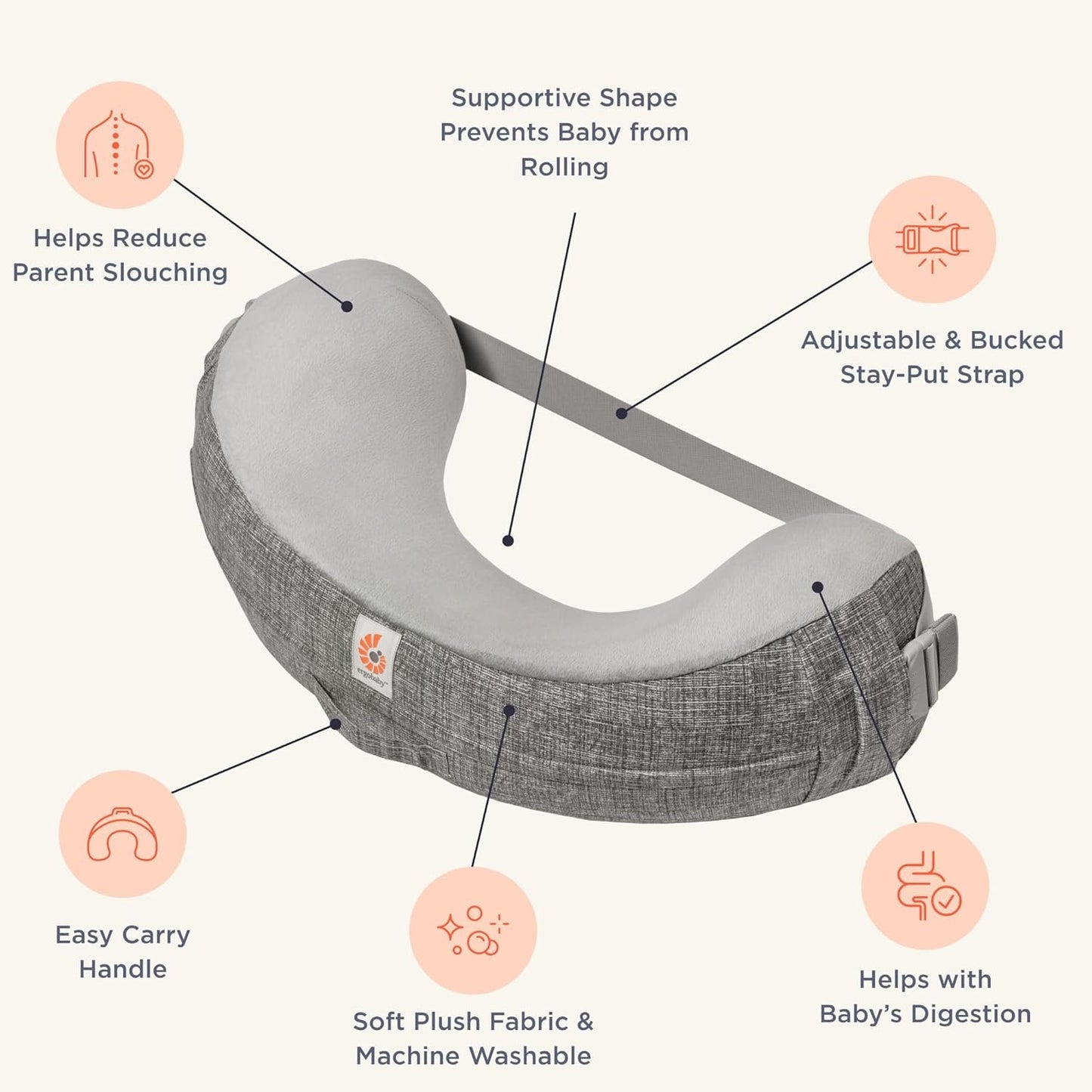 Ergobaby Natural Curve Nursing Pillow with Strap, Grey