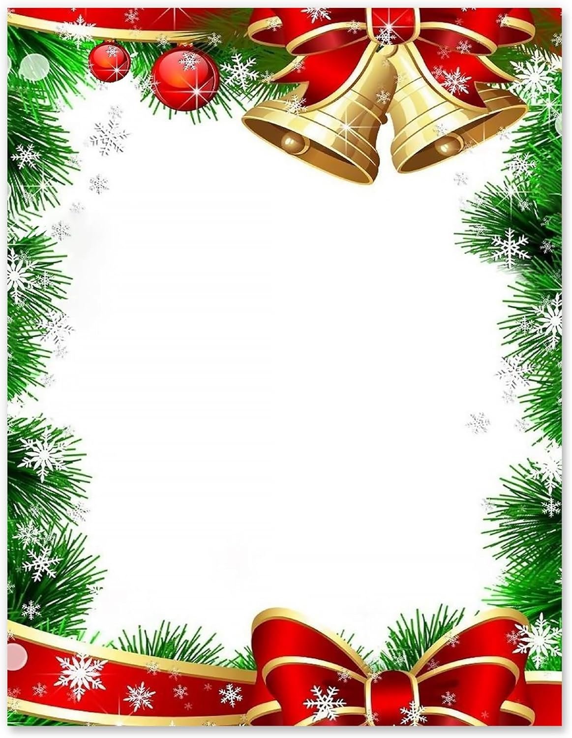 AnyDesign 60Pcs Christmas Stationery Paper Xmas Bell Design Border Letterhead Decorative Letter Writing Paper for Notes Greeting Cards Invitation Office School Printing, 8.5 x 11 Inch