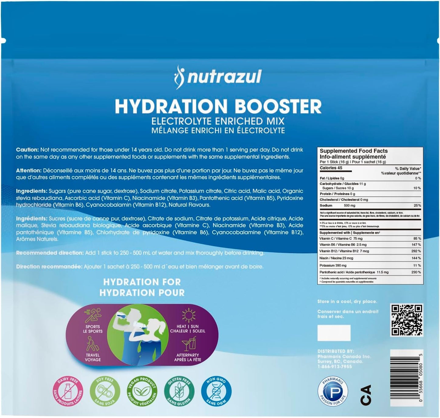 Nutrazul Hydration Booster | Supports Rapid Hydration | Electrolyte Enriched Mix | No Artificial Sweeteners | Acai Berry Flavour| Vegan, Gluten-Free, Non-GMO | 90 Sticks