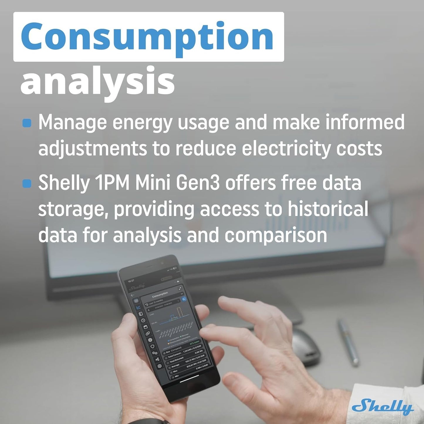 Shelly 1PM Mini Gen3 | WiFi & Bluetooth Smart Switch Relay, 1 Channel 8A with Power Measurement | Home Automation | Compatible with Alexa & Google Home | iOS Android App | No Hub Required