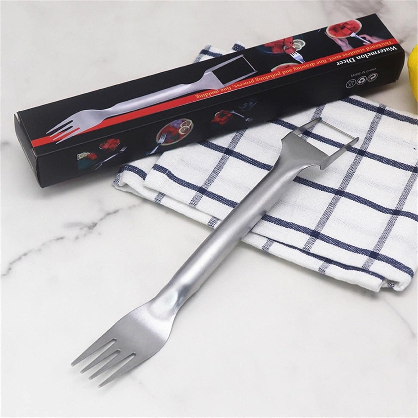 Watermelon Slicer,Watermelon Fork Slicer 2 in 1 Stainless Steel Fruit Cutter Fork Melon Cube Cutting Tool Kitchen Gadget for Fruit Cake Bread Shangjia
