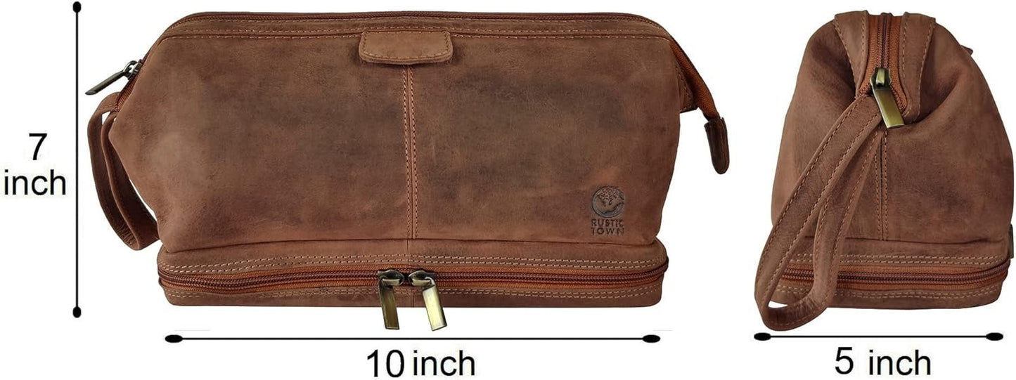 Leather Toiletry Bag for Men - Travel Shaving Dopp Kit - Cosmetic Makeup Bag for Women - Bathroom Hygiene Organizer