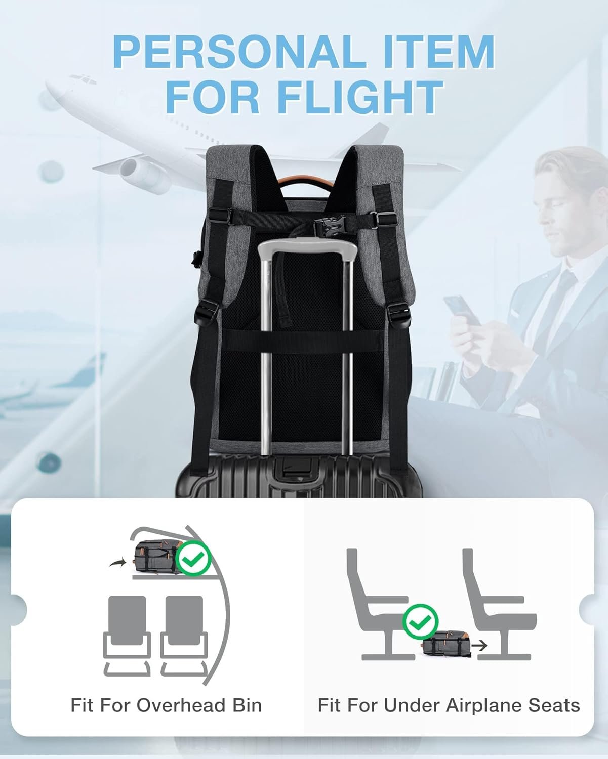 BAGSMART Compression Travel Backpack, 40L Expandable Airline Approved Carry On Backpack with Packing Cubes