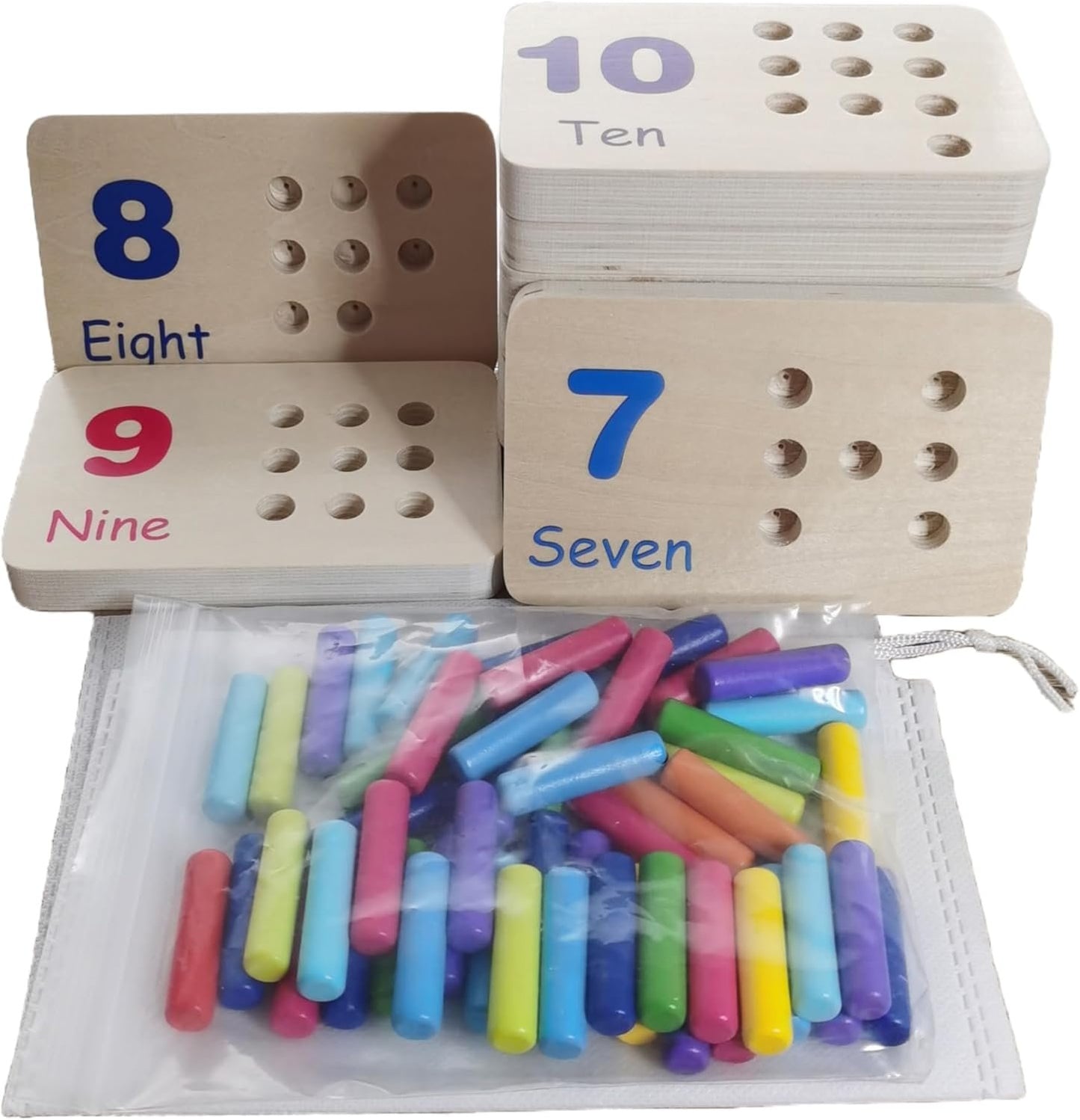 BEACENOV Montessori Wooden Educational Toy Counting & Number Board, Learning 1-10 Math Number, Preschool Activity for Toddlers, Toddler Learning Toys