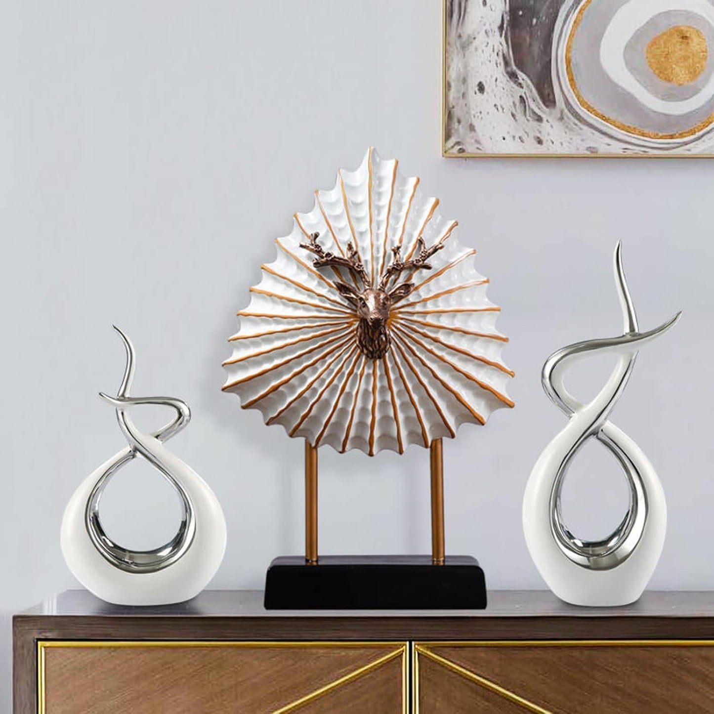 LGYKUMEG Modern Design Ornaments, Silver Ceramic Decoration, Modern Furnishings for Home, Office, Living Room, Interior, Decorations, 17.5 x 30 cm