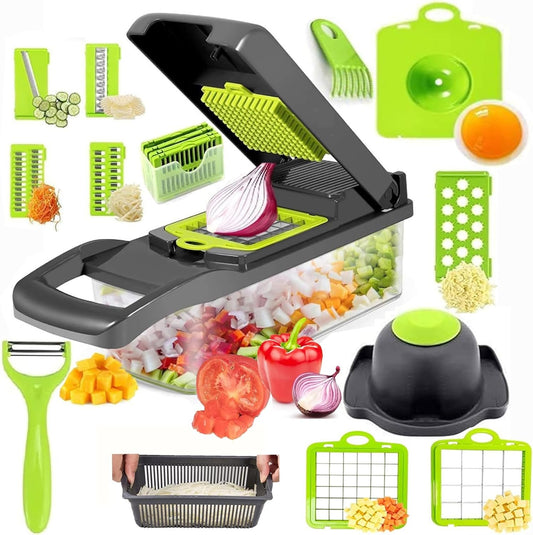 17-in-1 Vegetable Chopper for Meal Prep, Vegetable Cutter for Salad Veggie Potato Carrot etc, Grinding, shredding, Slicing, and Dicing, Easy to Clean Shredder Slicer Grater Kitchen Tools.