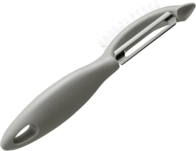 Rachael Ray Kitchen Tools and Gadgets Vegetable / Fruit Peeler with Brush - 3-In-1 , Sea Salt Gray