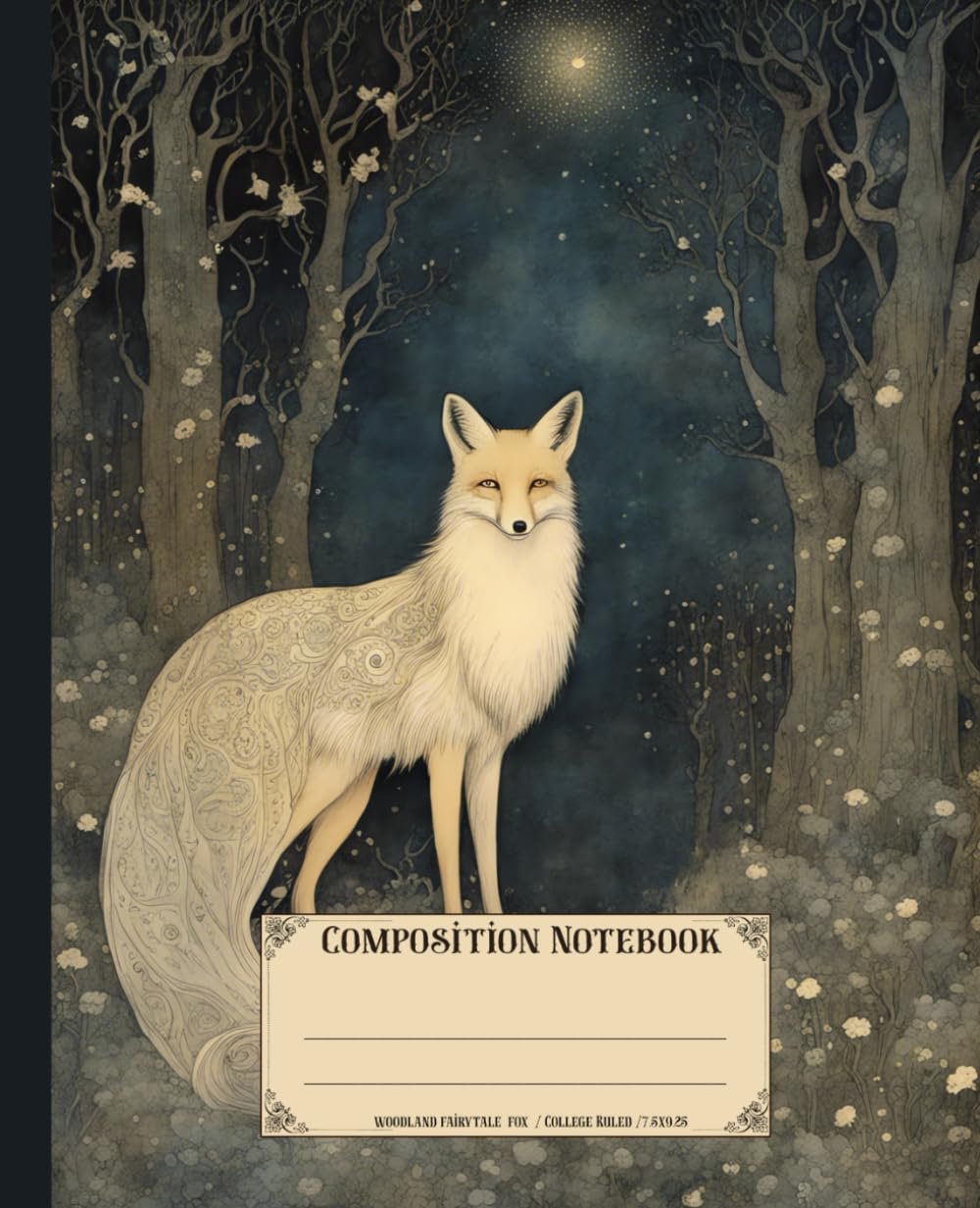Composition Notebook. Woodland fox: Vintage whimsical forest animal theme. Aesthetic journal for school.