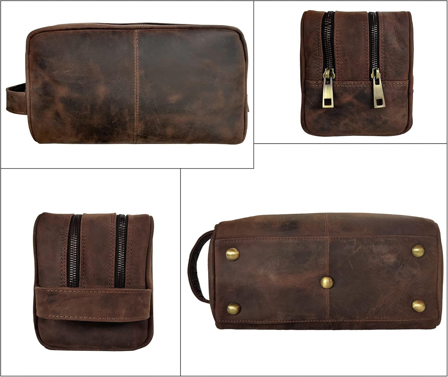 Genuine Leather Travel Toiletry Bag - Dopp Kit Organizer by Rustic Town (Dark Brown)