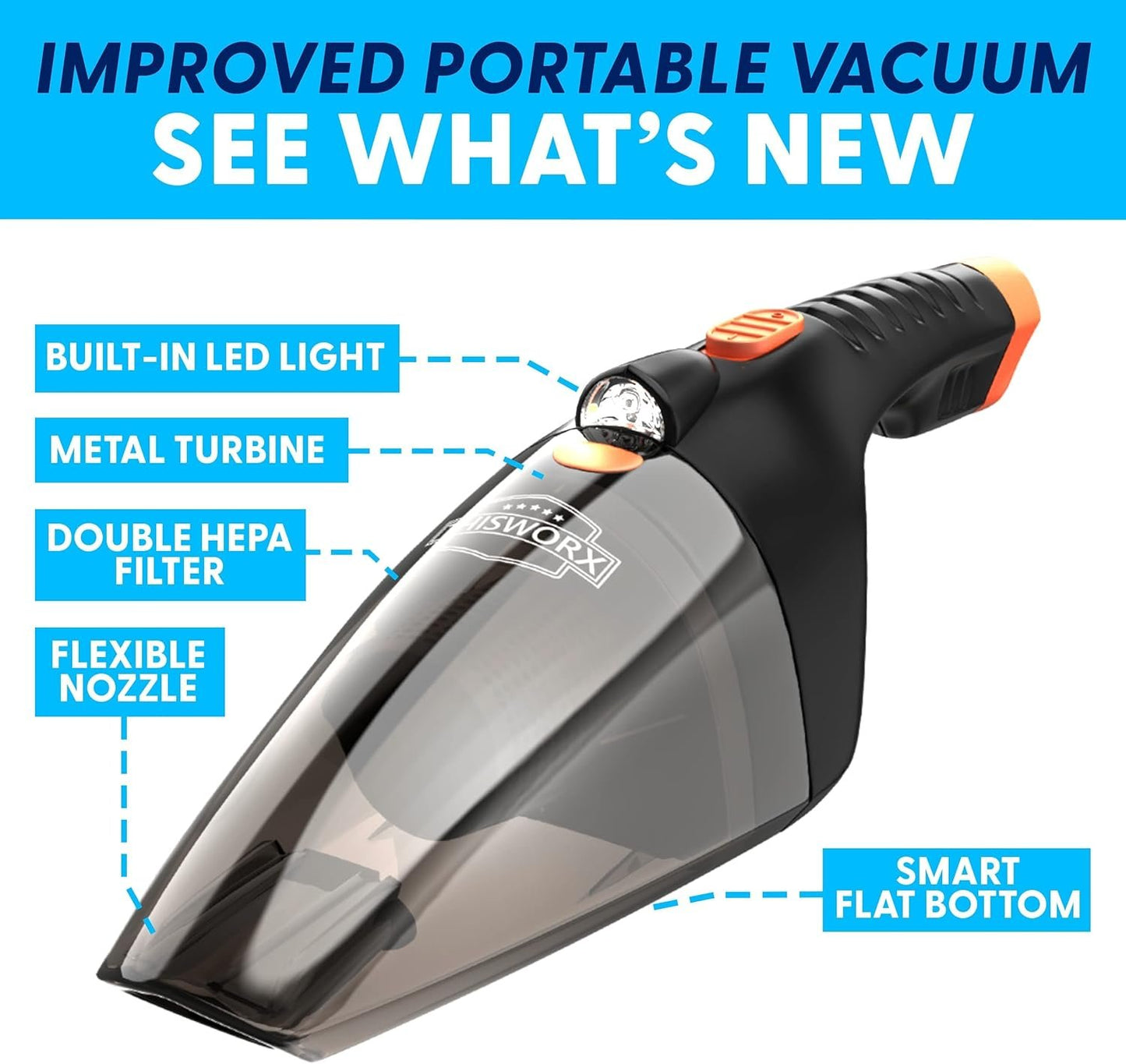ThisWorx Car Vacuum Cleaner - LED Light, Portable, High Power Handheld Vacuums w/ 3 Attachments, 16 Ft Cord & Bag - 12v, Auto Accessories Kit for Interior Detailing - Black