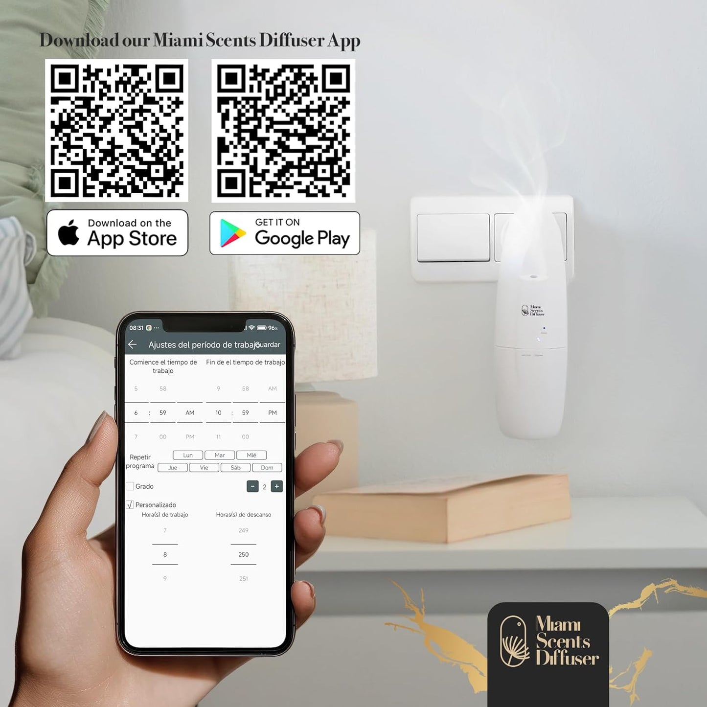 Plug in Wall Waterless Diffuser + Majestic Hotel Essential Oils 4 Fl Oz Included Coverage Up to 500 SqFt Smart Bluetooth App Control Scent Air Machine for Home, Office and Spa Ideal for Aromatherapy.