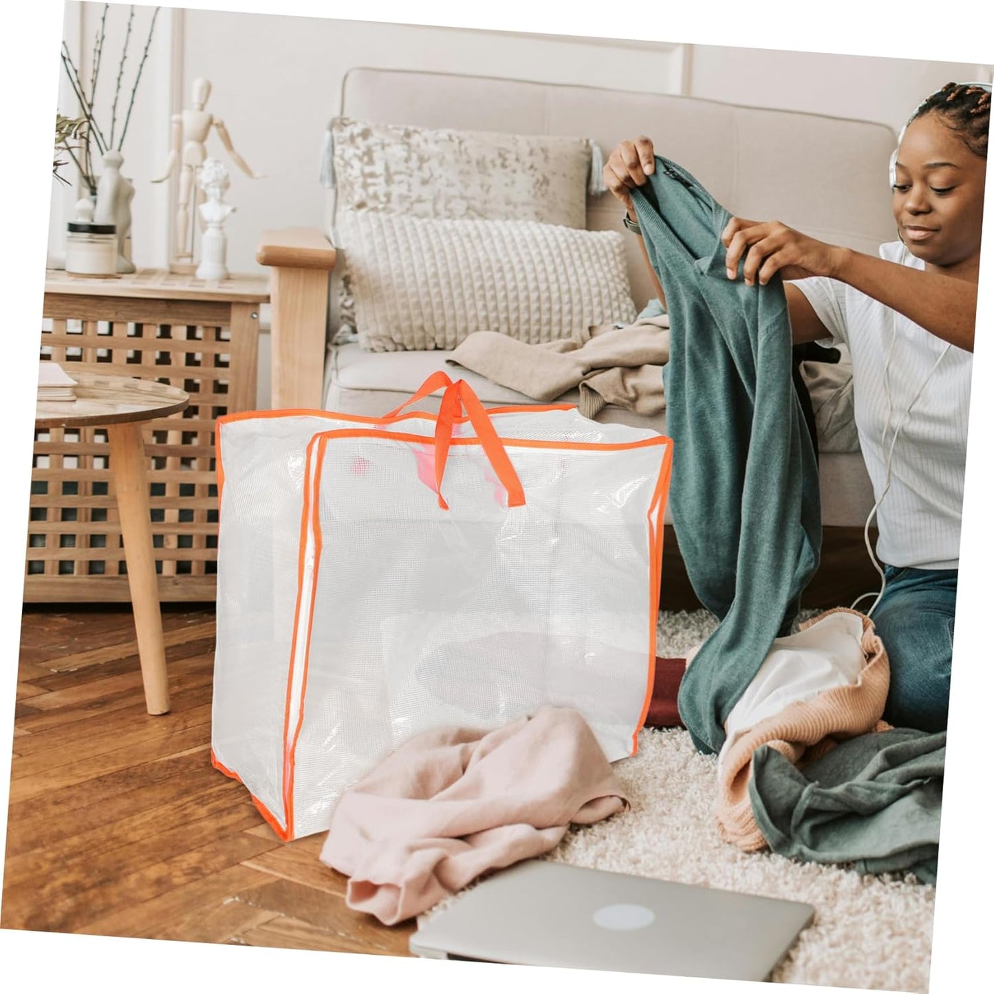 minkissy Large Transparent Clothes Storage Bag with Zipper Heavy Duty Moving Tote for Quilts Bedding Clothes and Spacious Packing for Easy Organization and Moving