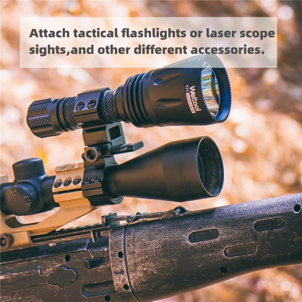 Weltool PM23 Flashlight Mount 1-inch / 30mm Riflescope Rings Barrel Clamp Mount with Picatinny Rail for Magnifiers, IR Flashlights,aim and Night Sight, Tactical Light (Heighten Space)