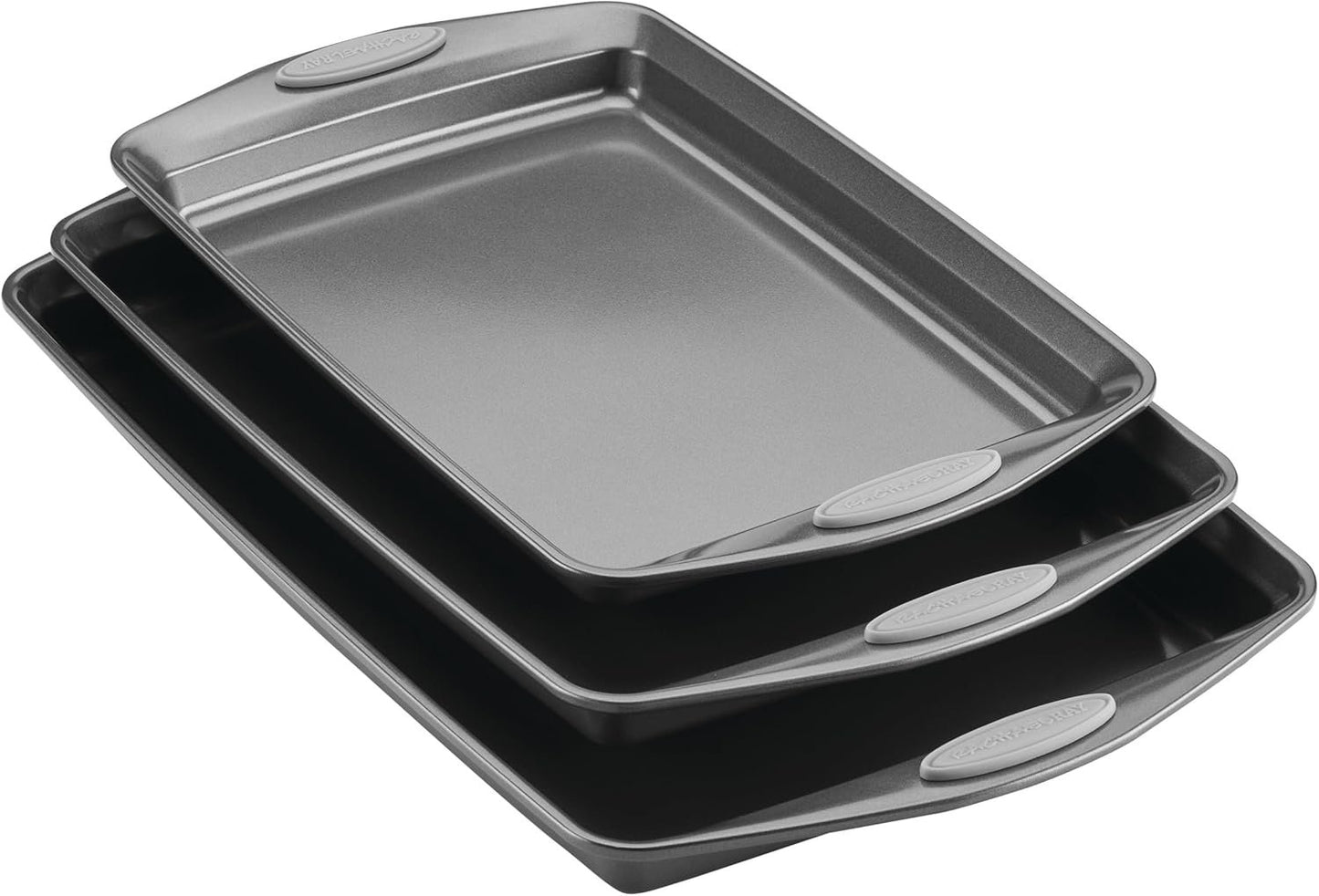 Rachael Ray 47577 3-Piece Cookie Pan Steel Baking Sheet Set, Sea Salt Gray Grips