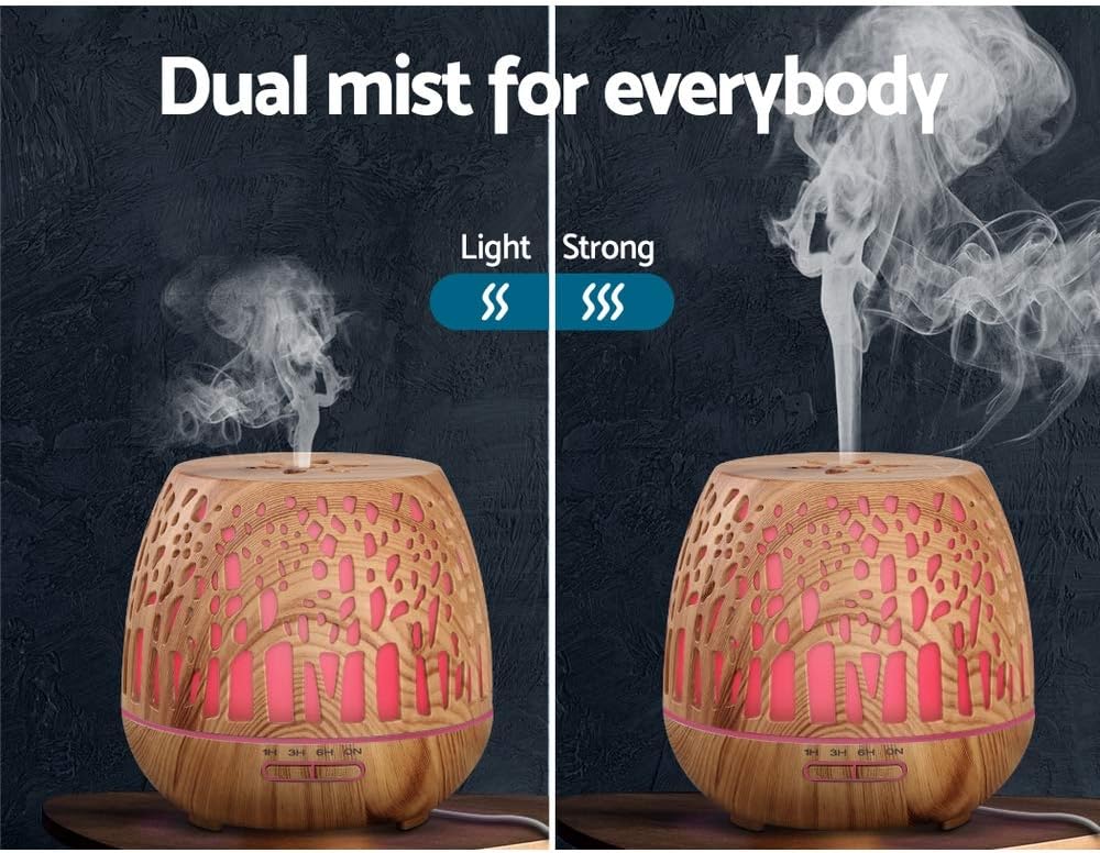 Devanti Aroma Diffuser, 400ml Air Humidifier Purifier Essential Oils Car Freshener Vaporizer Aromatherapy Diffusers Scent Booster Home Office Bedroom Humidifiers Steam, 7 Led Light Forest
