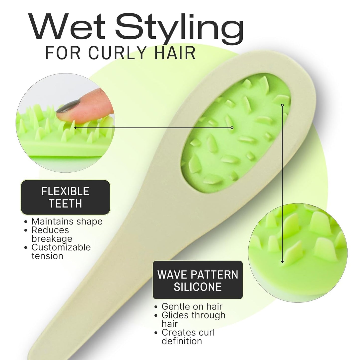 Curl Definer - Curl Defining Styling Brush for Adults And Kids, Heatless Wet Styling Curly Hair, Gentle, Reduces Breakage, Magnetic Wall Mount Dock Included