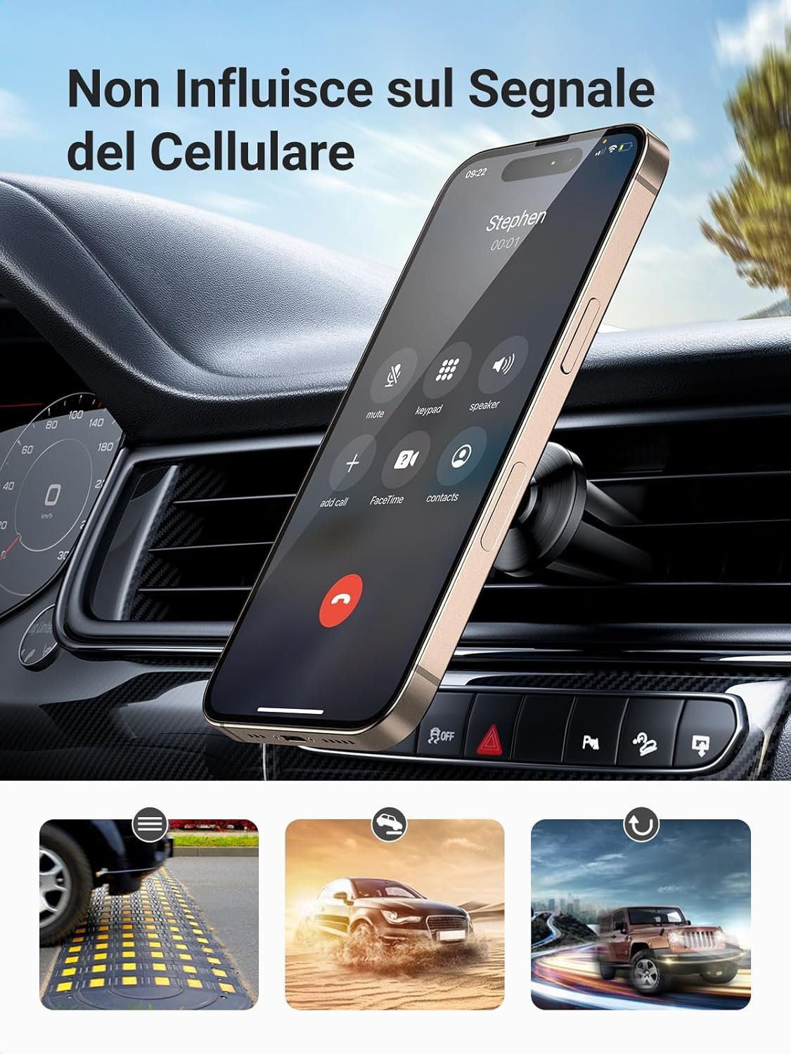 UGREEN Magnetic Car Phone Holder with 2 Metal Pads Included, Car Phone Holder for iPhone 16 15 14, Galaxy, OPPO, Redmi/Xiaomi, etc