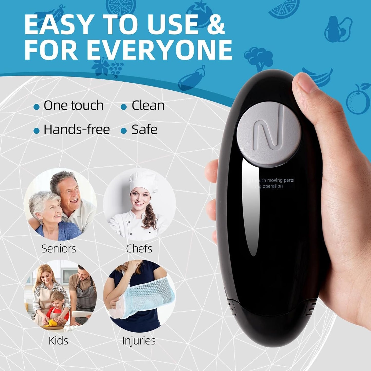 YUET Electric Jar Opener - Portable, Strong, and Hands-Free Automatic Opener for New Sealed Jars - Kitchen Gadget Tool with Large Push Button and Sharp Edge-Free Design (Black)