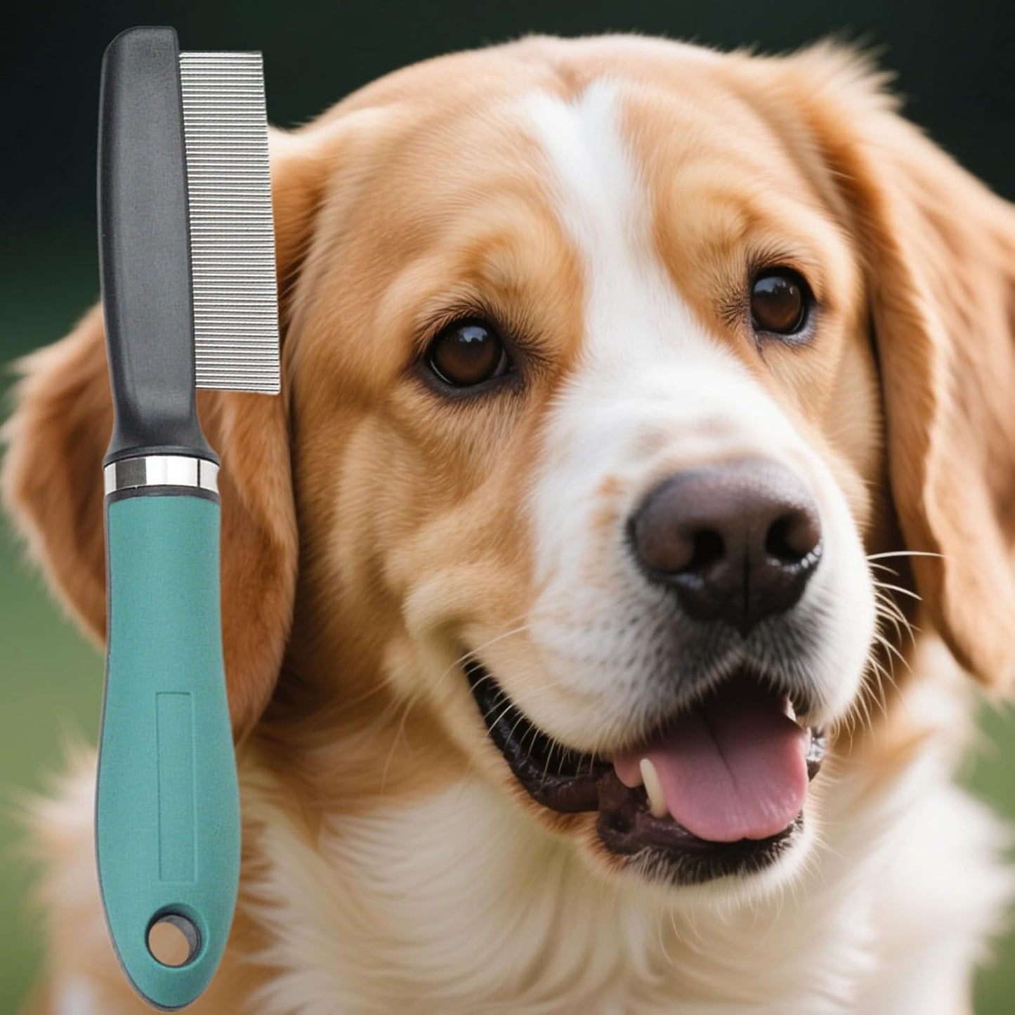 Cat Flea Comb, Professional Grooming Brush, Stainless Steel Pet Comb, Tooth Design, Multifunctional Detangling Tool, Daily Care for Cats & Puppies, 10,59 x 3,15 x 1,18 Inches, Green