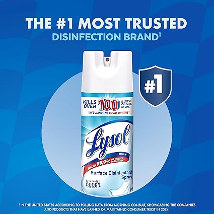 Lysol Disinfectant Spray, Household Essential Cleaning Supplies, Multi-Purpose Room Spray, Antibacterial Sanitizer Spray, Upholstery Deodorizer, Home and Bathroom, Crisp Linen,19 Fl Oz (Pack of 12)