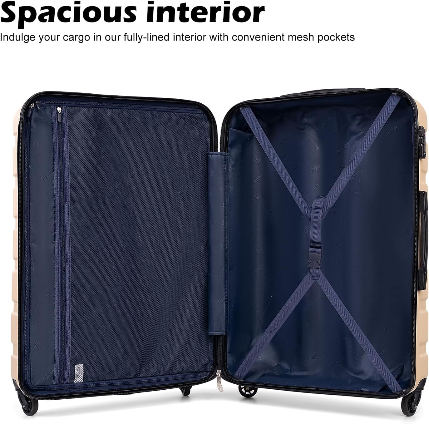 Coolife Luggage 3 Piece Set Suitcase Spinner Hardshell Lightweight TSA Lock 4 Piece Set (Apricot Black, Sets)