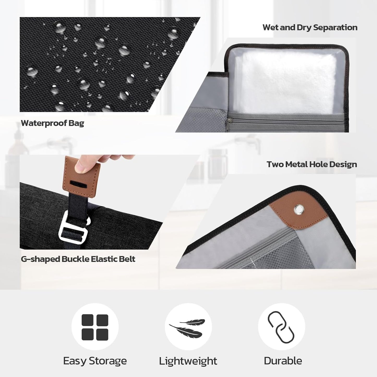 Travel Essentials, Toiletry Bag for Men, Compact Bathroom Roll Organizer for Hygiene, Toiletry kit, Travel Gifts for Gym Camping Hiking Travel Sports, Classic Black(Canvas), Small, Minimalist