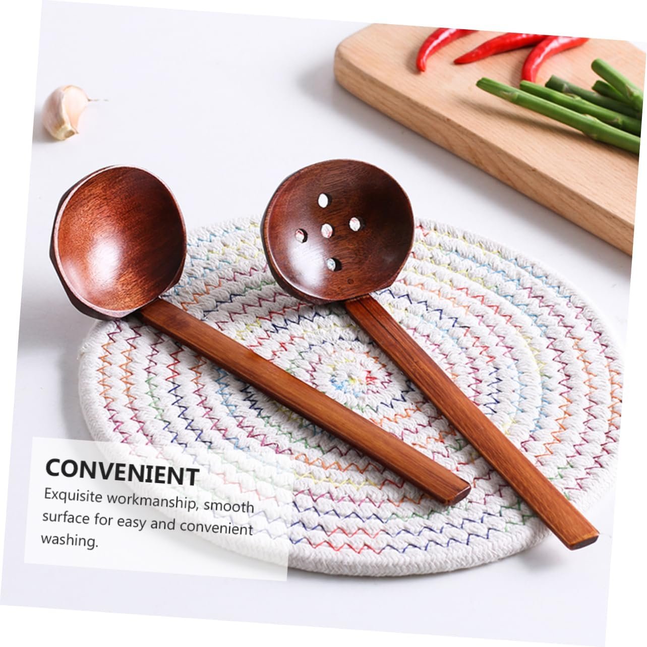HEMOTON 2 pcs Japanese Table Dining Kitchen Long Spoons Reusable Friendly Eco Handle Wooden Home