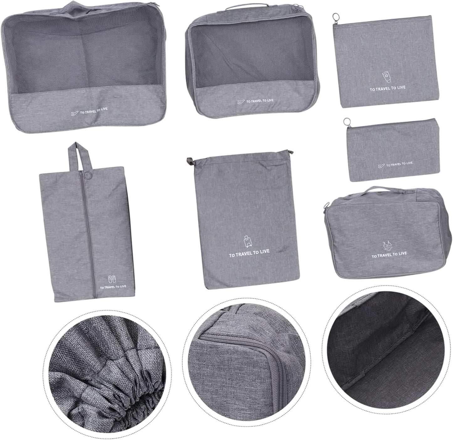 Holibanna 7Pcs Travel Packing Cubes Zipper Clothing Storage Pouches for Luggage Organization Travel Accessories for Clothes Shoes and Makeup Grey
