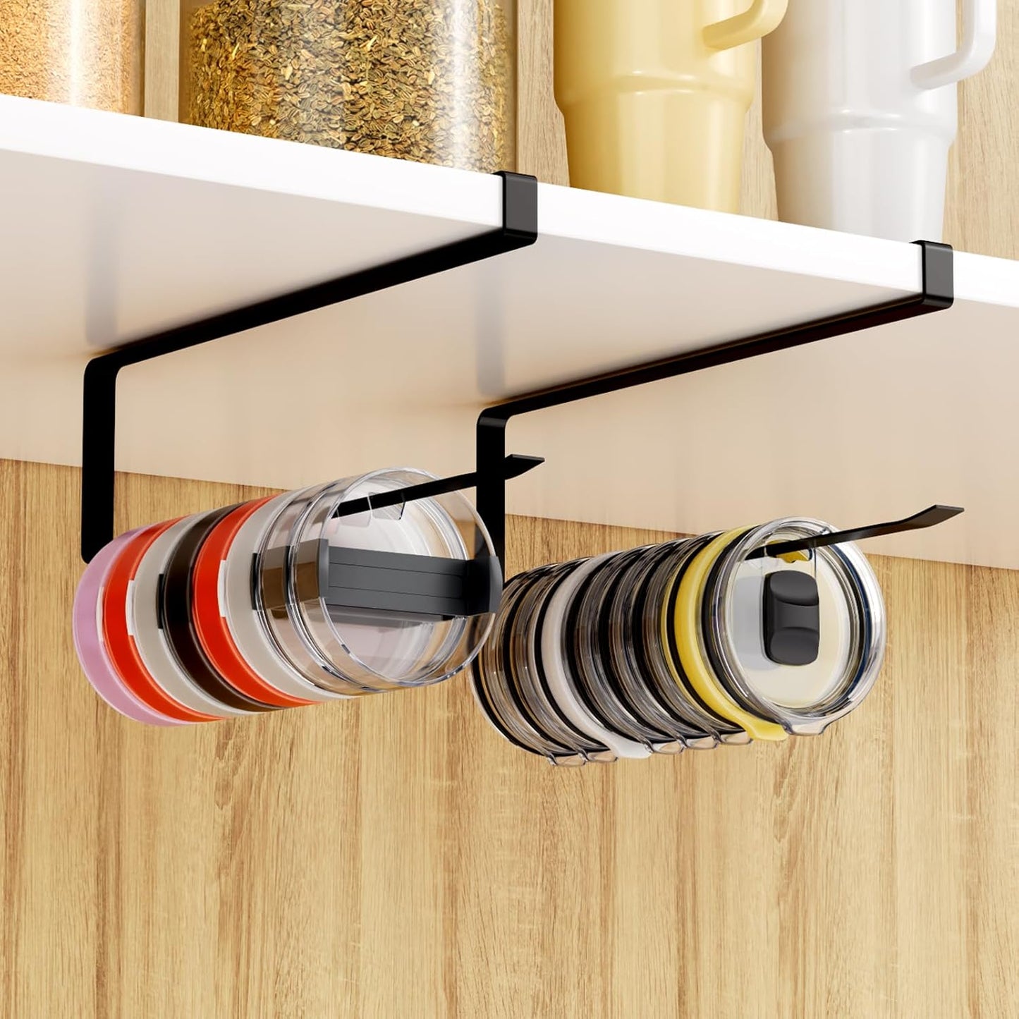 2 PCS Tumbler Lid Organizers, Ample Lid Capacity Up to 30 Lids, No Adhesive No Drill Yeti Lid Organizer Holder Inside Cabinet, Space-Saving Yeti Stanley Tumbler Cup Lid Holder Organizer for Kitchen