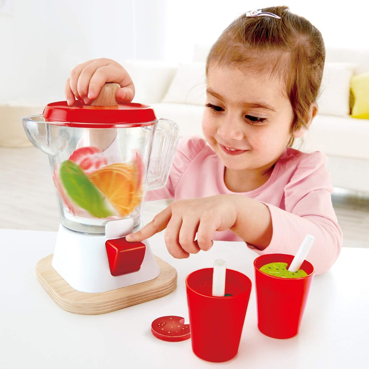Hape Smoothie Blender Playset – Wooden Pretend Play Kitchen Toy for Kids 3+ – Includes Blender, Cups, Fruits & Veggies – Realistic Spinning Action – Healthy Eating Learning Toy