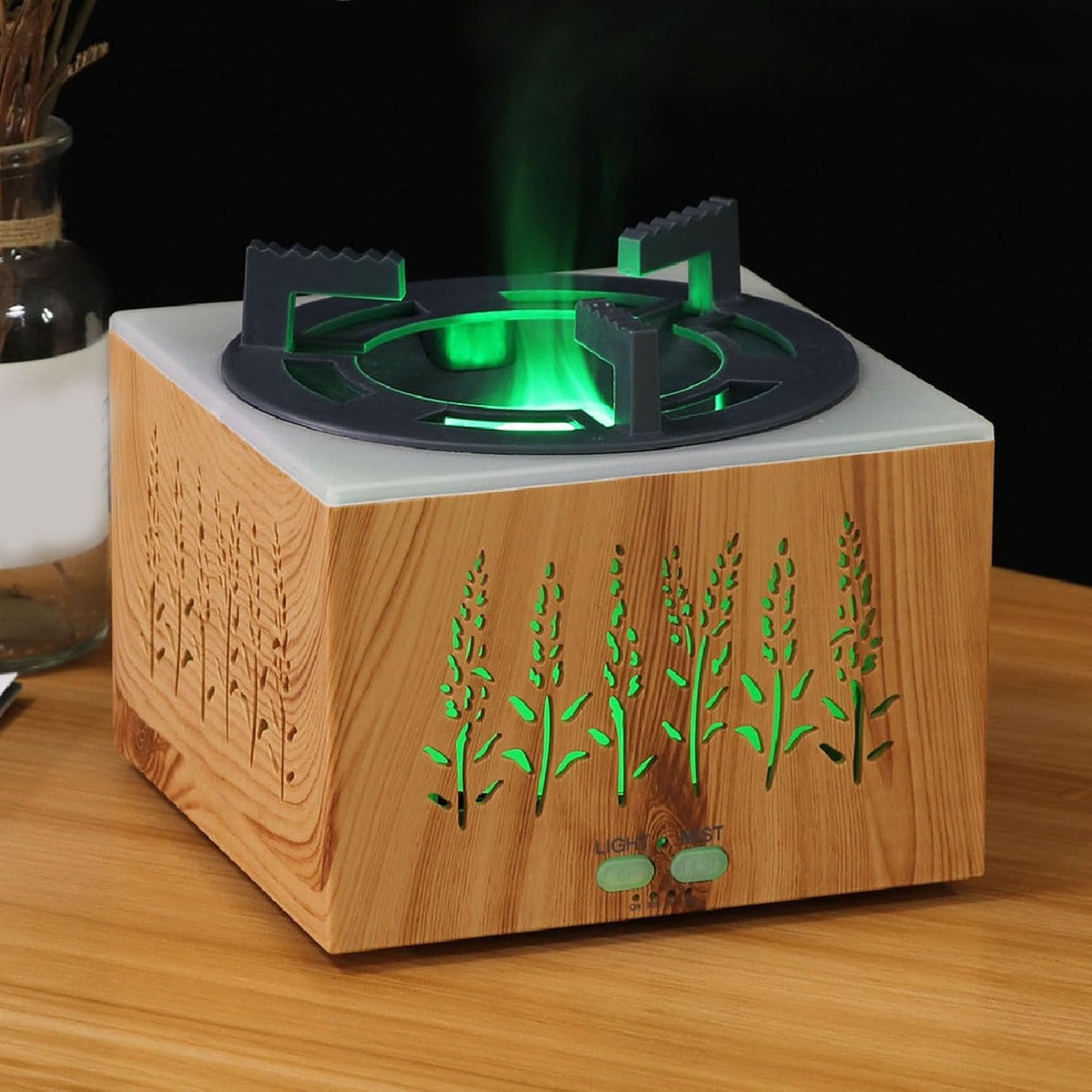 Fragrant Oil Humidifier, Remote Control and 3 In 1 Design Flames Aromatherapy Scent Diffuser with Timing Function for Home Room Office Air Cleaner(400ml) (US Plug 100-240V)
