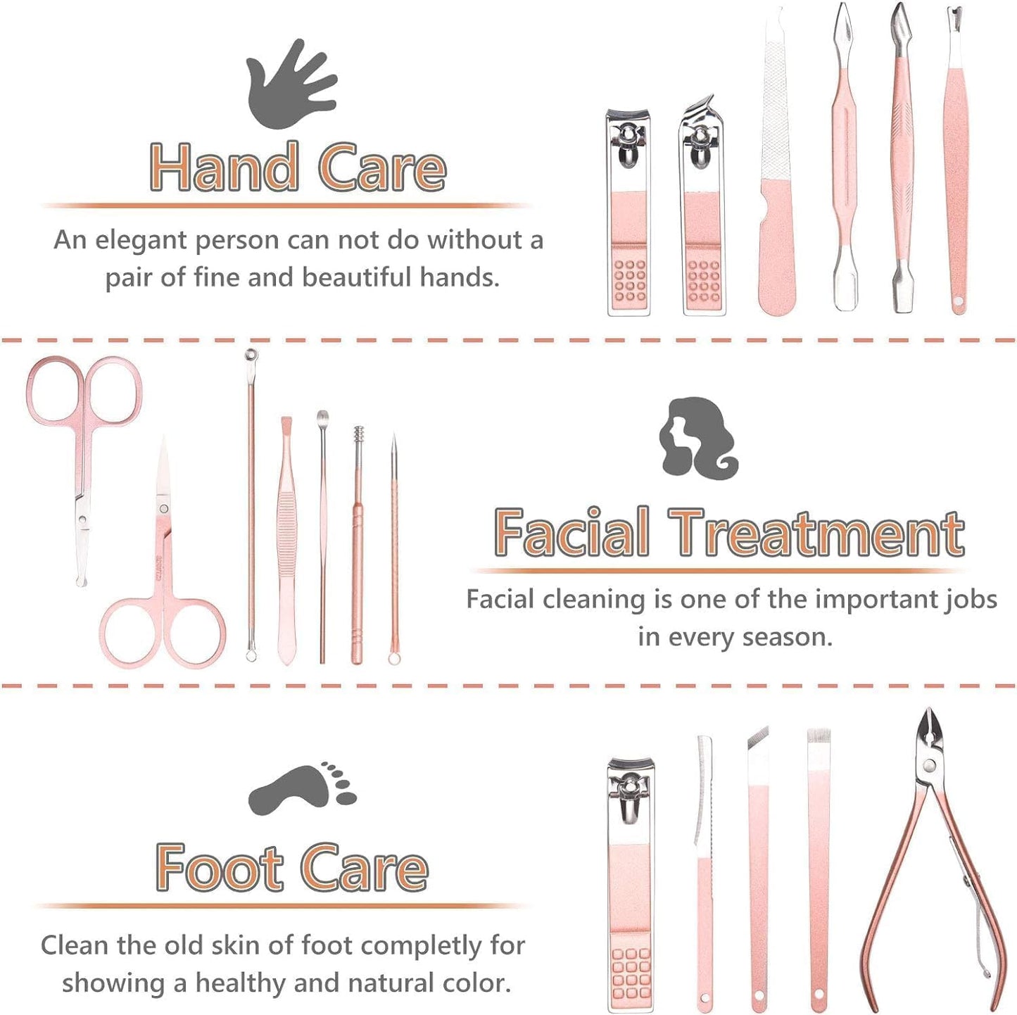 Nail Clippers 18 pcs Manicure Set Nail Scissors Cuticle Remover for Men Women Stainless Steel Nail Care Grooming Kit with Leather Case for Travel & Home