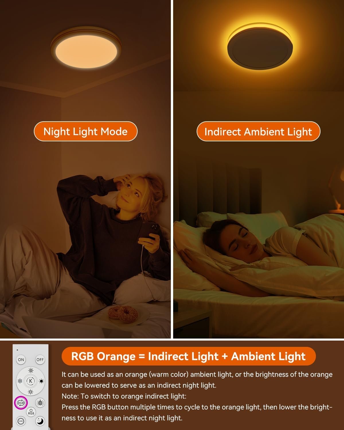 Aphyni RGB LED Ceiling Light Fixture with Remote, 3600LM Flush Mount Light Fixture, DIY Colors, Disco Mode, 3000K-6500K Dimmable Ceiling Lights for Bedroom, Living Room, Smart App, 15.8 Inch 36W White