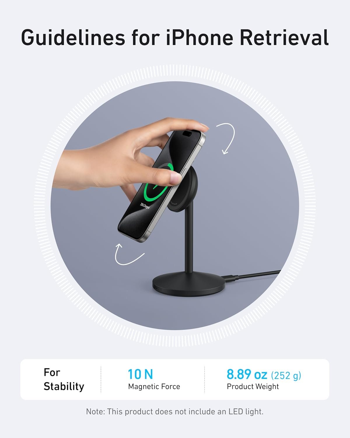 Anker MagGo iPhone 16 MagSafe-Compatible Wireless Charger, 15W Fast Wireless Charging Station, Qi2 Certified 360° Rotation Charger, for iPhone 16//15/14 Series and AirPods (Black, 1 Pack)