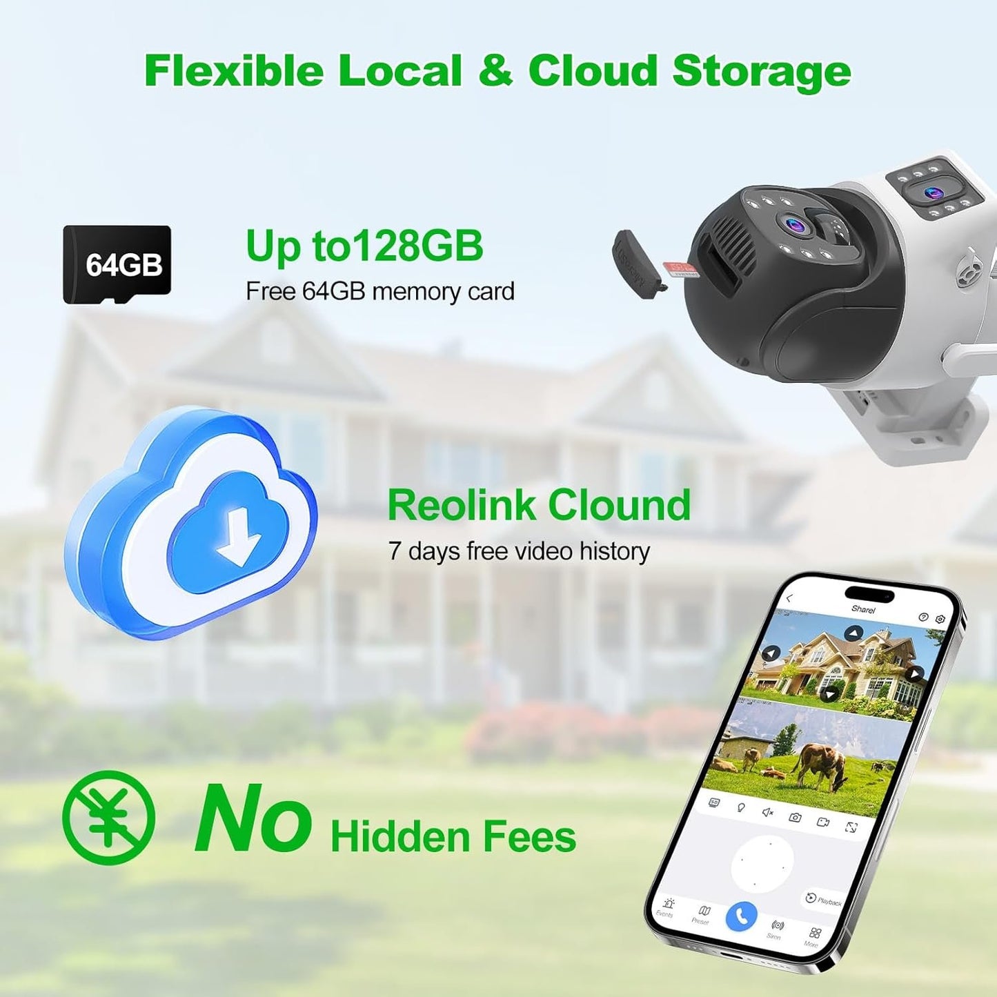 oolong Security Camera Outdoor Wireless with Dual Lens Dual PIR,10400mAh Battery,355°P 90°T, 8W Solar Panel,Solar Home WiFi Surveillance Ring Camera with Color Night Vision,64GB Card Included,IP66