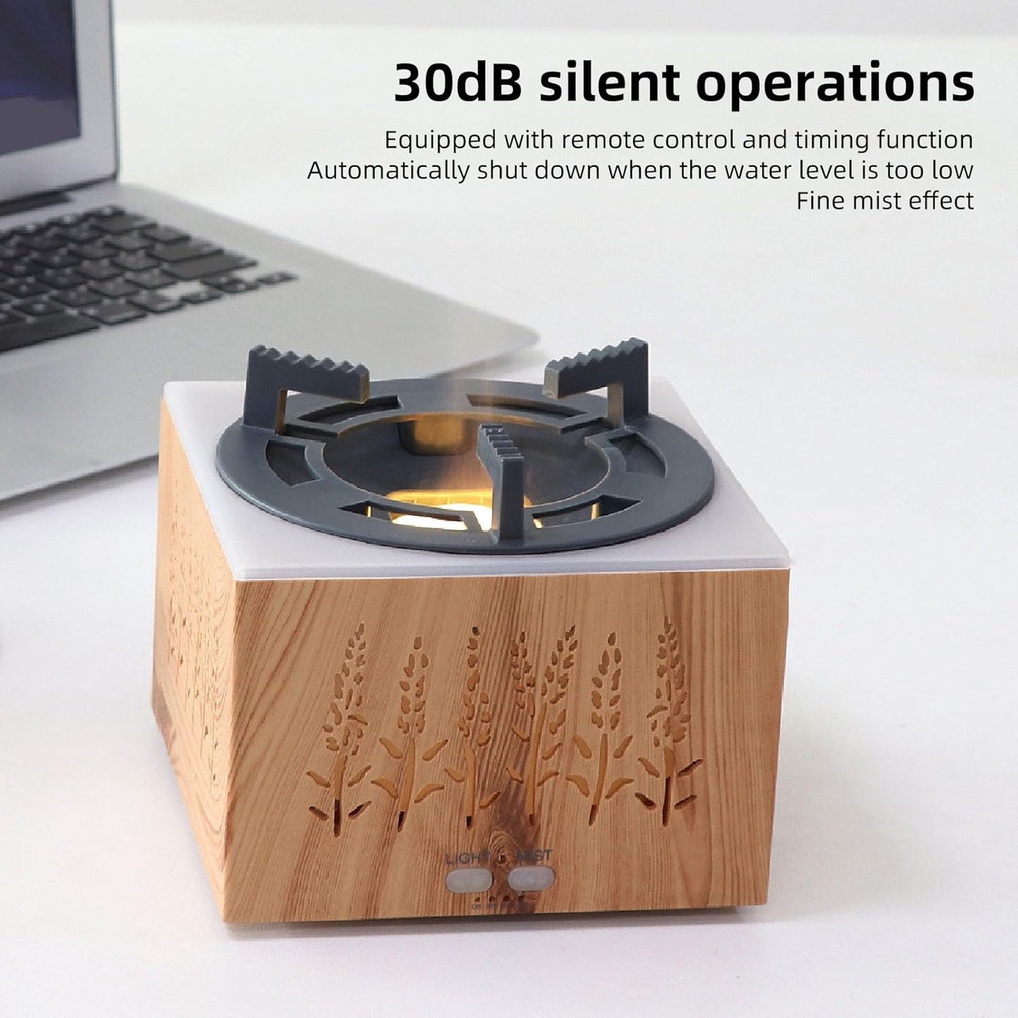 Fragrant Oil Humidifier, Remote Control and 3 In 1 Design Flames Aromatherapy Scent Diffuser with Timing Function for Home Room Office Air Cleaner(400ml) (US Plug 100-240V)