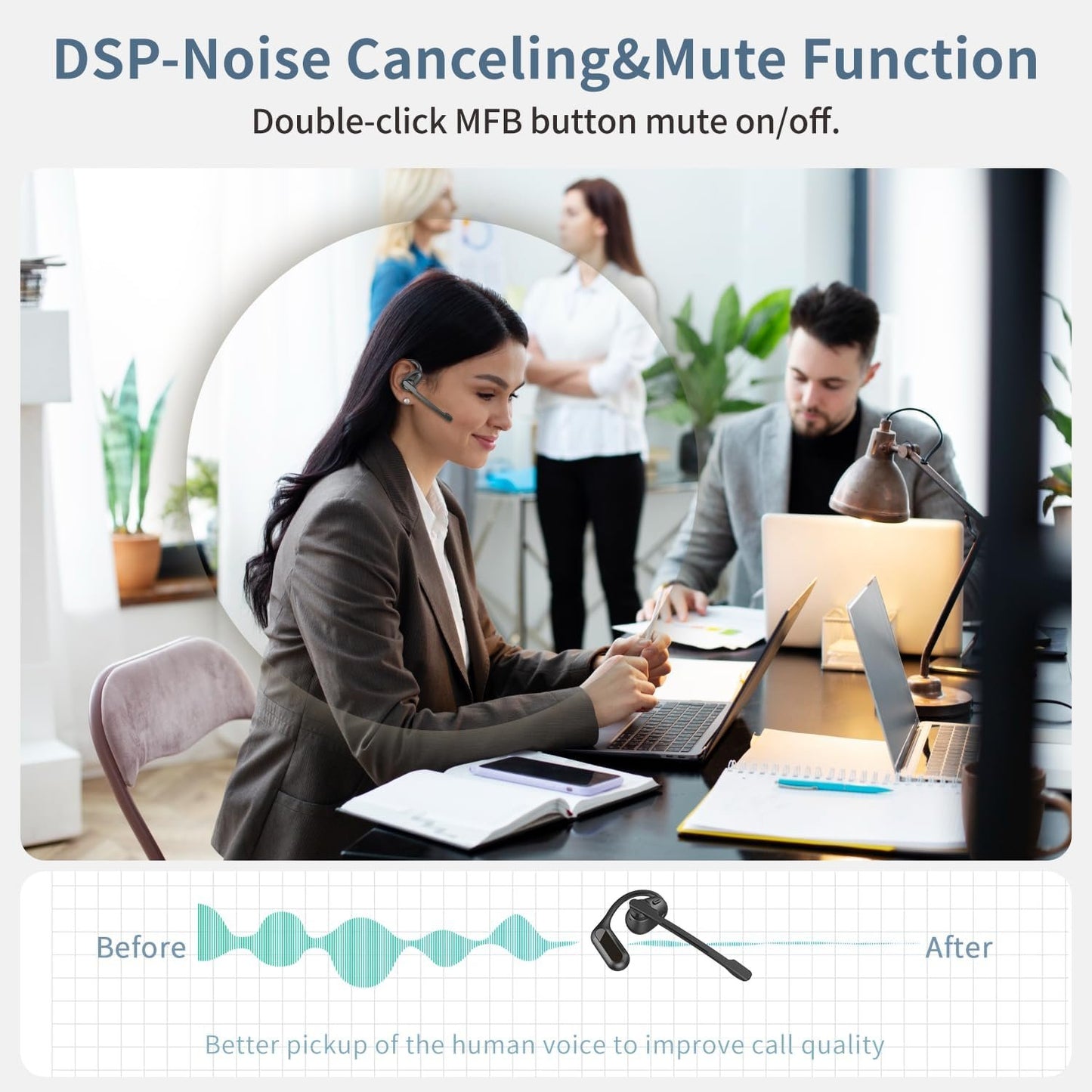 BANIGIPA Open Ear Headphones w/Detachable Boom Mic, True Wireless Earbuds w/DSP Noise Canceling Microphone for Calling, Bluetooth 5.4 Headset w/Charging Case for Office Home Working Traveling-60H