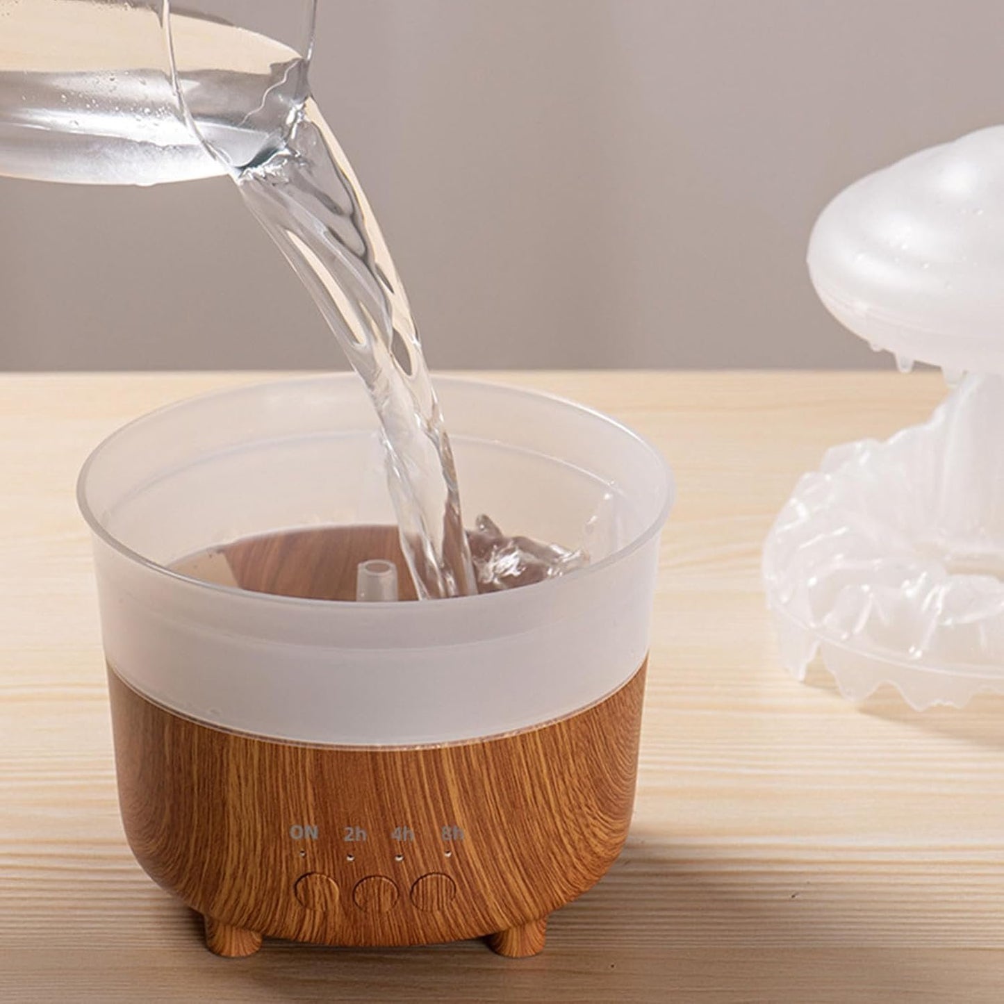 Rain Cloud Humidifier Water Drip, Aromatherapy Essential Oil Diffuser with 7 Colorful LED Lights, Remote Control, Desktop Mushroom Oil Diffuser Gift for Sleeping Relaxing (Wood