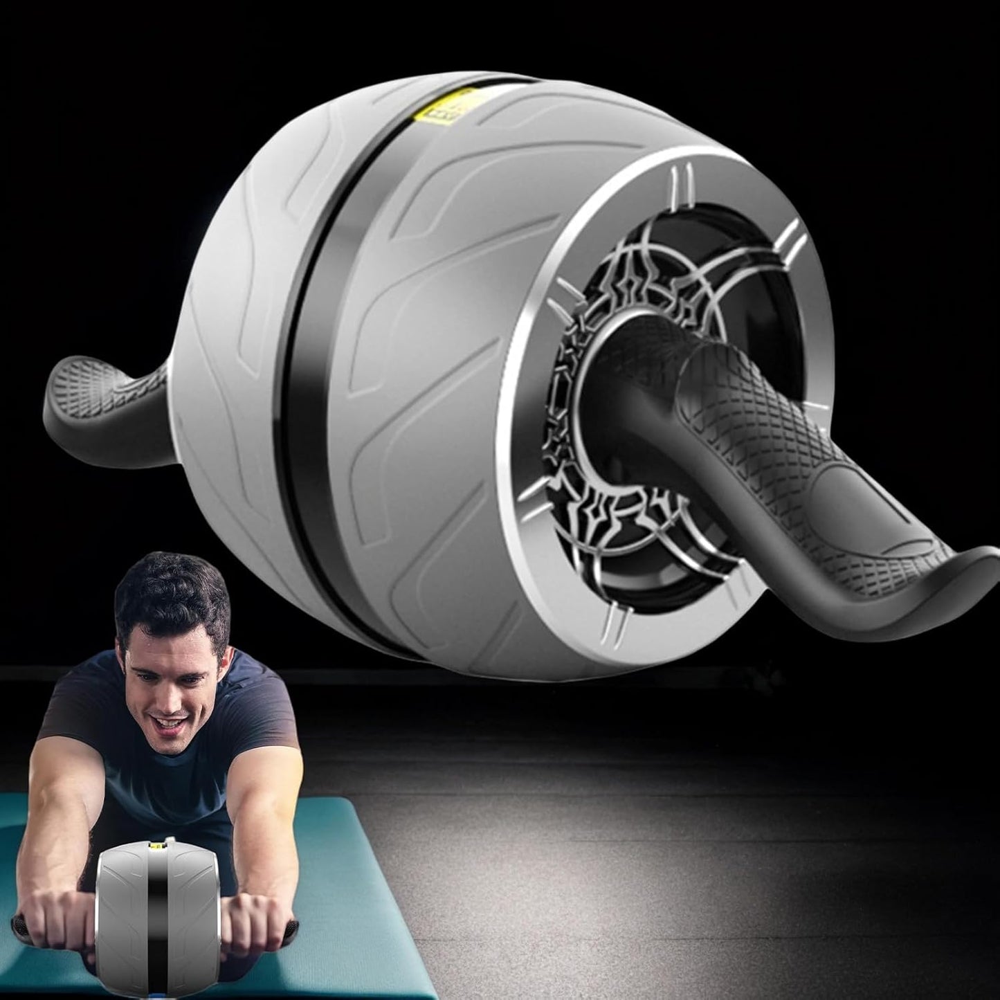 Automatic Rebound Ab Roller, Addominal Workout Trainer Wheel, Compact Fitness Gear, 37 x 16 x 13 cm per Home Gym, Apartment, Dorm, Travel Exercise and Core Strength Conveniently