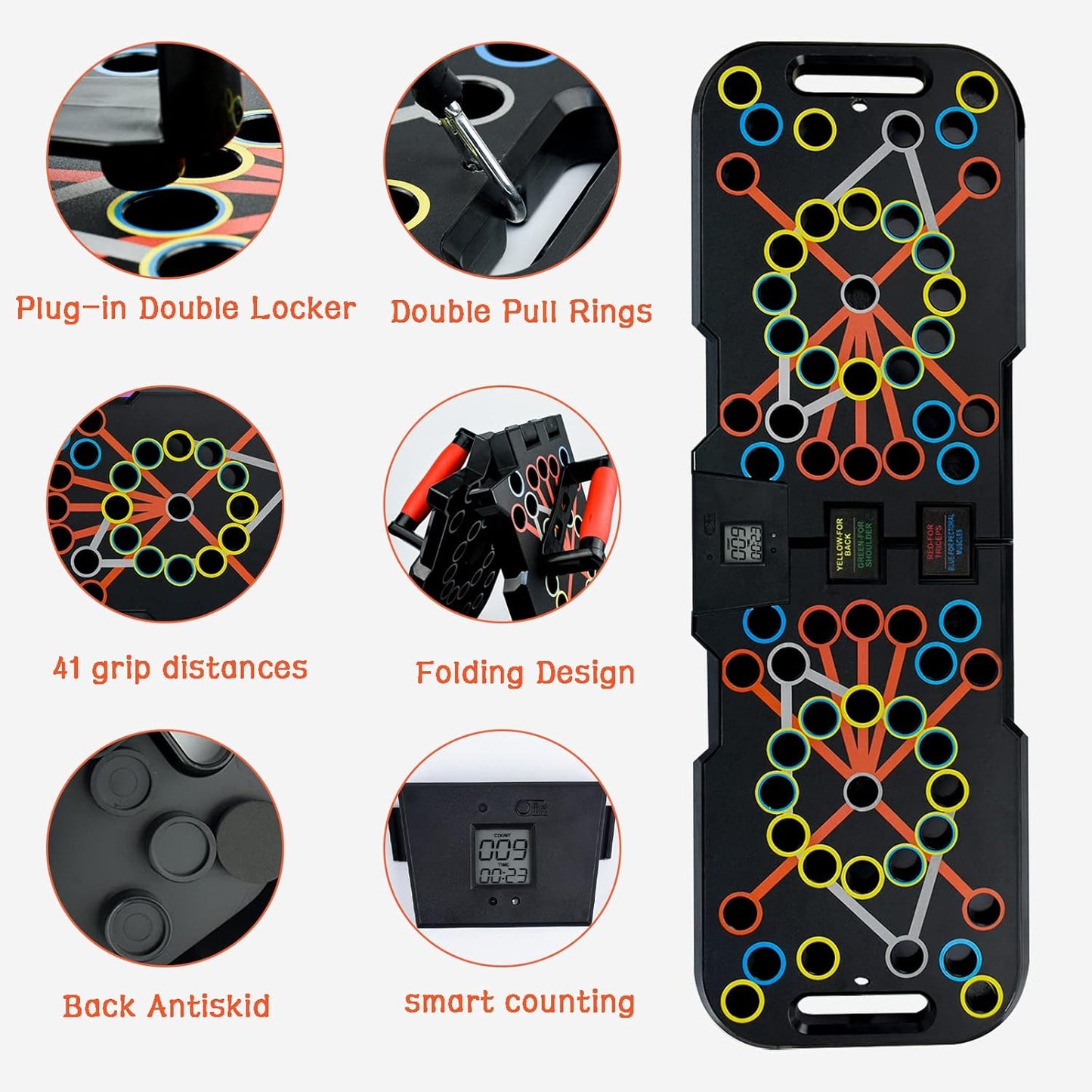 Surplex 41 in 1 Push Up Rack Board Fitness Gear Power Press Push Up Bracket System Workout Training Gym Exercise Rack for Body Building Training with Resistance Band & Smart Counter