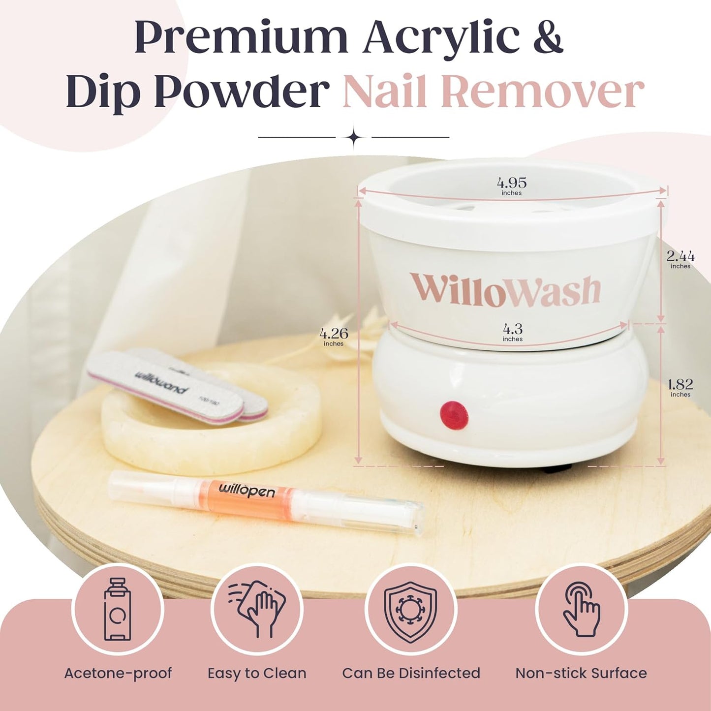 Willowash Electric Nail Soaking Bowl, Acetone-Proof Acrylic Remover Kit, Dip Powder Remover for Home Use, Heats for 50% Faster Removal