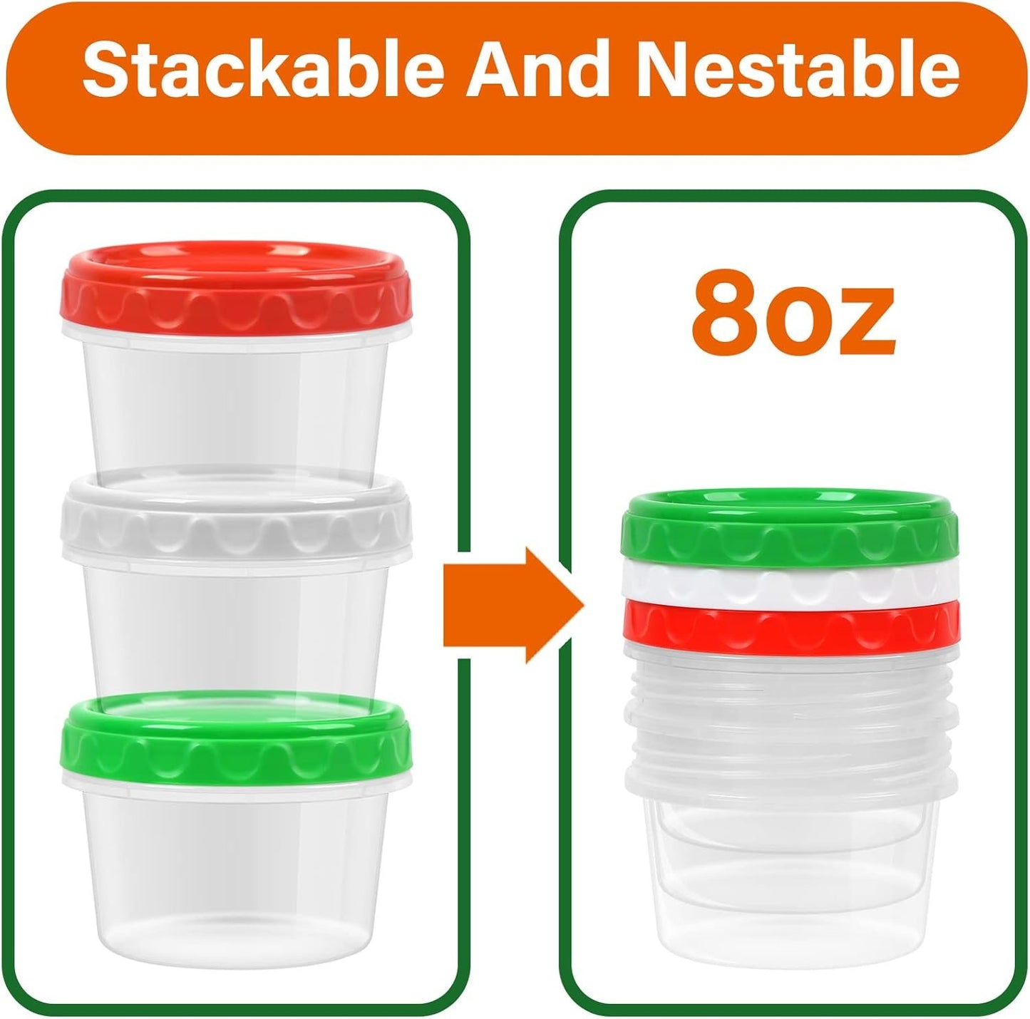EONJOE 8 oz Small Freezer Containers with Lids Stackable Plastic Food Storage Container 1 Cup Meal Prep Bowls Airtight Dishwasher Safe,12-pack