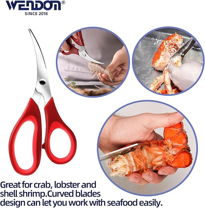 Crab Leg Crackers and Tools Set of 8, 27Pcs include 8Crab Crackers,8Lobster Shellers,8Crab Leg Forks/Picks,2Seafood Scissors& Storage Bag Heavy Duty