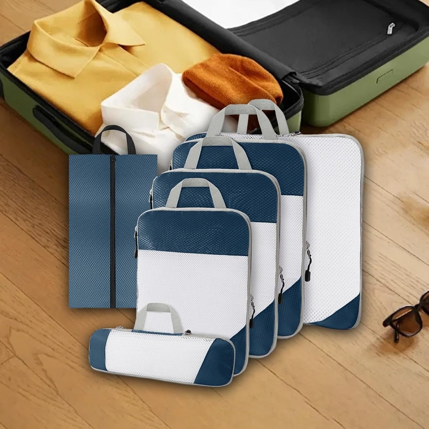 Gralara Ultimate Travel Packing Cubes Set for Seamless Organization, Navy Blue