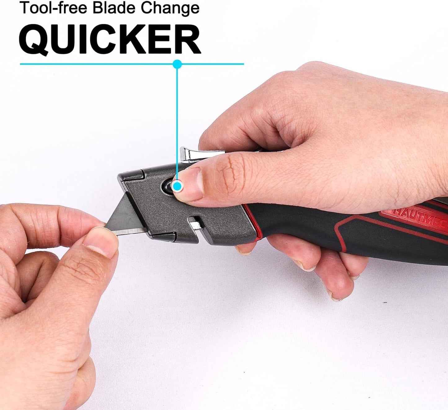 HAUTMEC Heavy Duty Utility Knife With Dual Cutting Mechanism: Safety Auto-Retracting Cutting and Precision 3 Position Depth Tough Cutting, Professional Box Cutter With 3 Black Sk4 Blades, HT0311